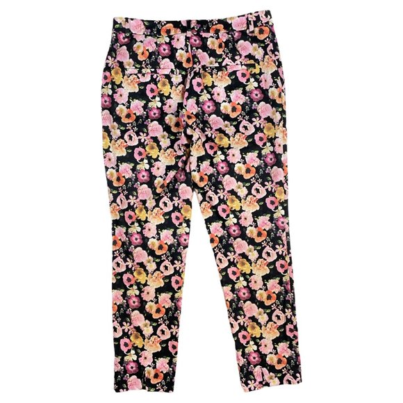 H&M Floral Pants Size 8 Black & Pink Floral Tapered Leg 28 Inch Inseam Cropped - Picture 4 of 5